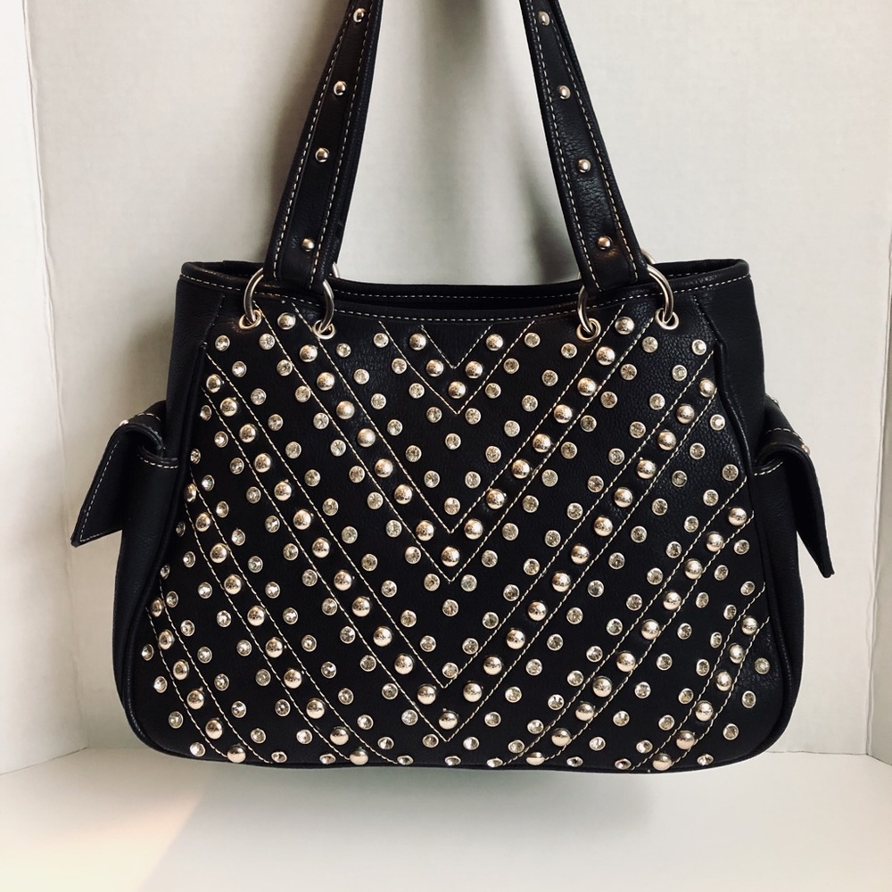 👜P&G Collection Black Rhinestone and Stud Handbag